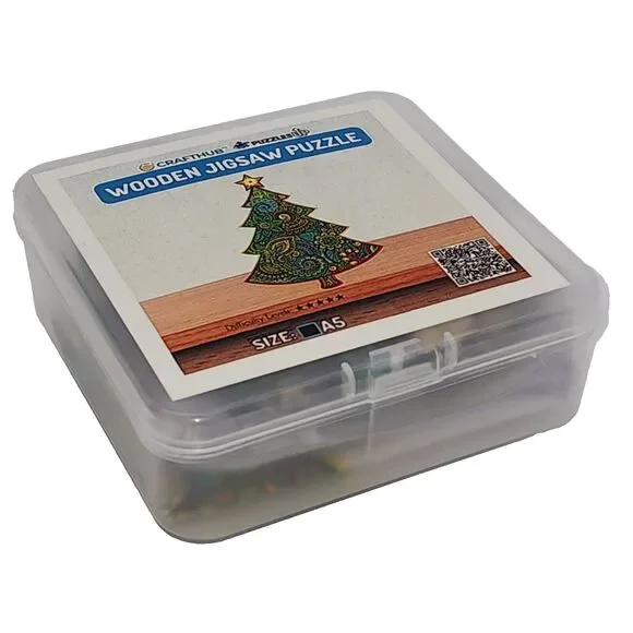 Christmas Tree Wooden Jigsaw Puzzle Tree Shape Adults Kids Small/A5 NIB - Picture 2 of 4